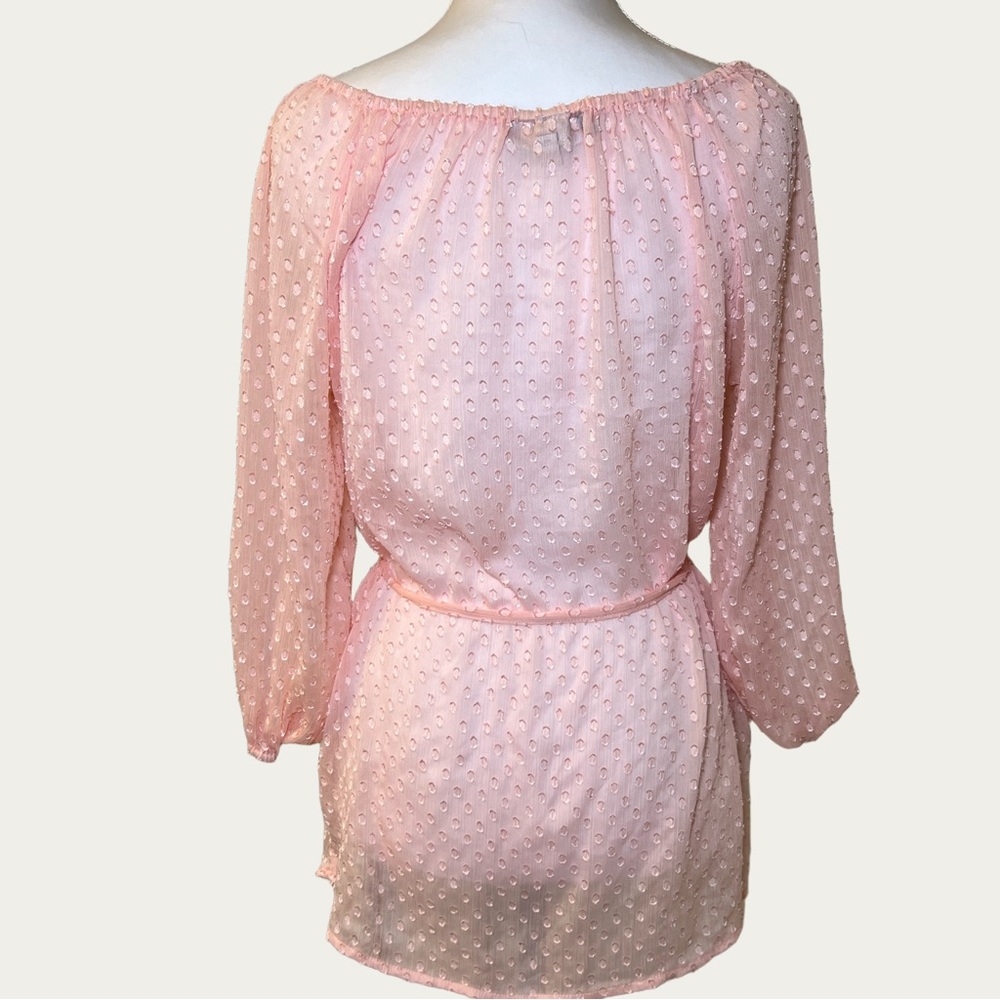 Jennifer Lopez Pink Sheer‎ Blouse Tie Waist Coquette XS - Picture 2 of 14